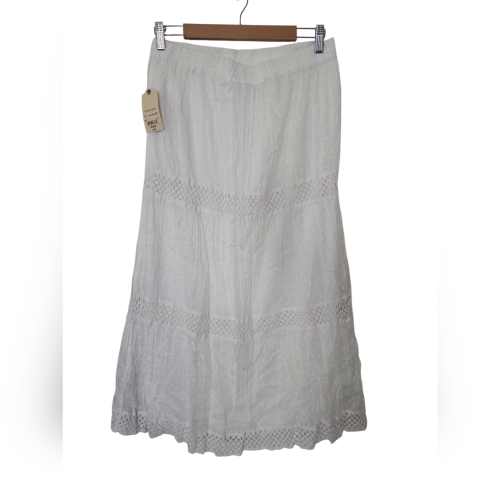 Vtg.90's St. John's Bay  Classic Crafters Horizontal Panel White Lace Skirt Sz.m